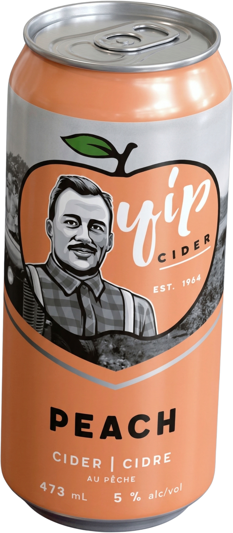 Can of Yip Cider Peach, angled